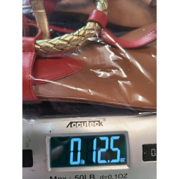 Isola Coral Orange Cleopatra Gold Braided Tie Back Thong Sandals Women's 6 - Picture 10 of 10